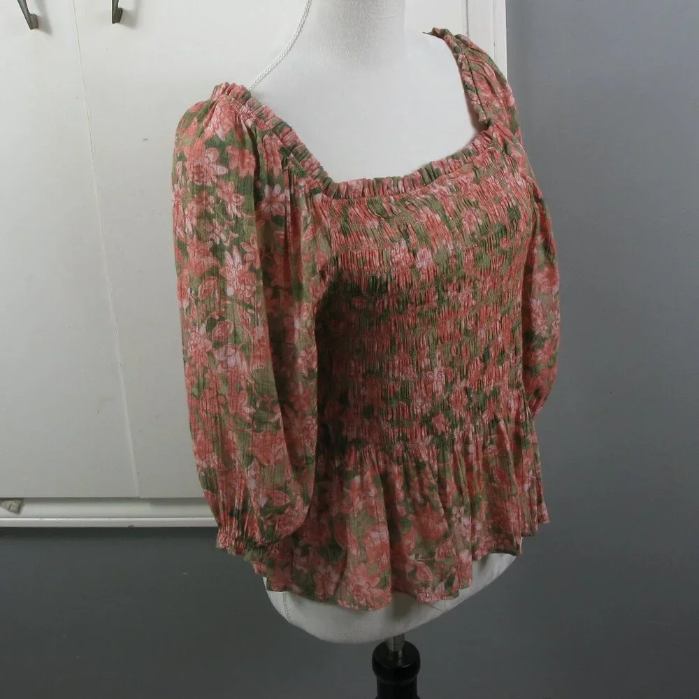 Nanette Lepore Rose/Green Floral Boho 3/4 Sleeve Blouse Size Large - Picture 5 of 6